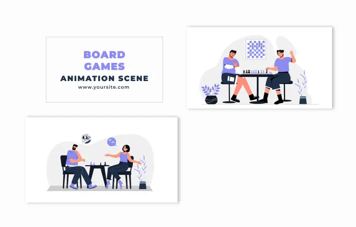 Board Games Playing People 2D Character Design Animation Scene